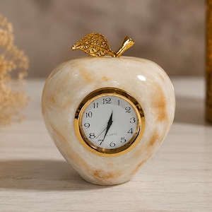 Handmade Afghan Onyx Apple Desk Clock Natural Stone Table Clock