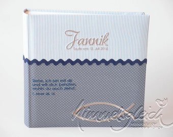 Baptism album XL combination dots stripes gray blue