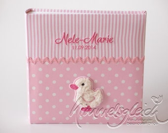 Photo album XL combination dots stripes pink plush duck