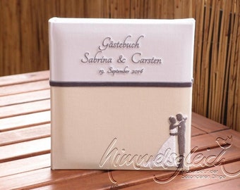 Guest book combination plain champagne with bride and groom