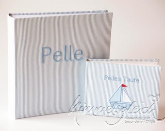 Photo album set for christening sailboat light blue