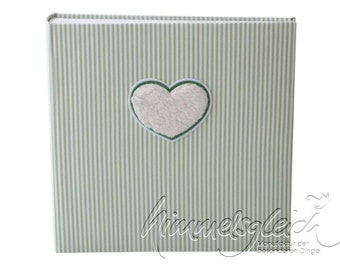 Photo album XL stripes green with plush heart
