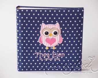 Photo album owl stars dark blue with pink