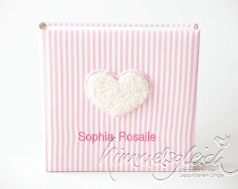 Photo album XL stripes pink with plush heart