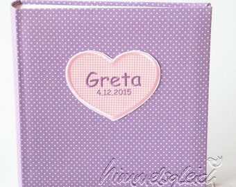 Photo album XL dots white on purple with a pink heart