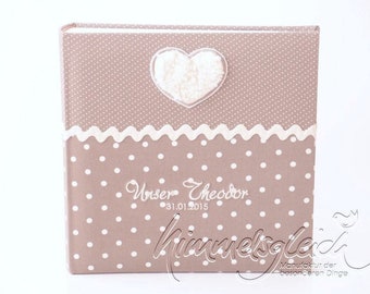 Photo album XL dots taupe with plush heart