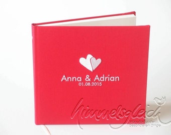 Guest book red with hearts