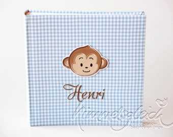 Photo album XL checkered light blue with monkey