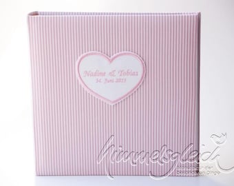 Photo album XL stripes pink white with heart