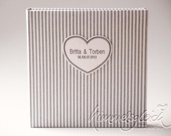 Photo album XL stripes gray white with heart