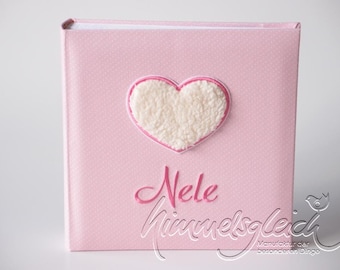 Fotoalbum XL stippen roze met pluche hart