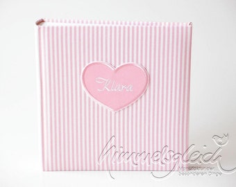 Photo album XL stripes pink white with heart