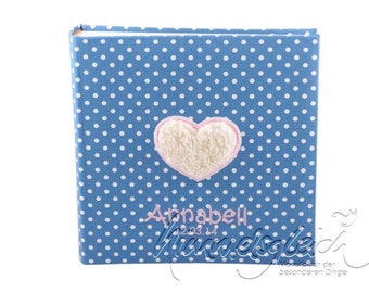 Photo album XL dots blue plush heart