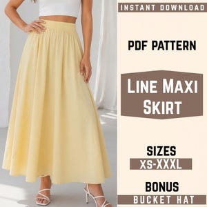 A-Line Maxi Skirt Sewing Pattern, Elastic Waist PDF Pattern, Women’s Long Skirt, XS–XXXL, A4 A0 Letter, Instant Download