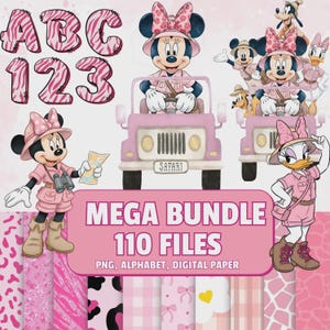 Minnie Safari Pink Clipart Bundle PNG , Animal Kingdom, Jungle Patterns (Digital Download)