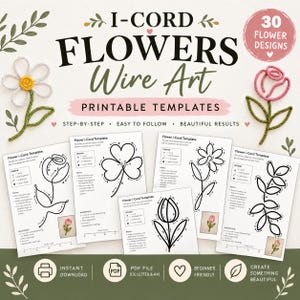Strickblumen-Draht-Vorlagen, I-Cord-Blumenmuster (PDF-Download)