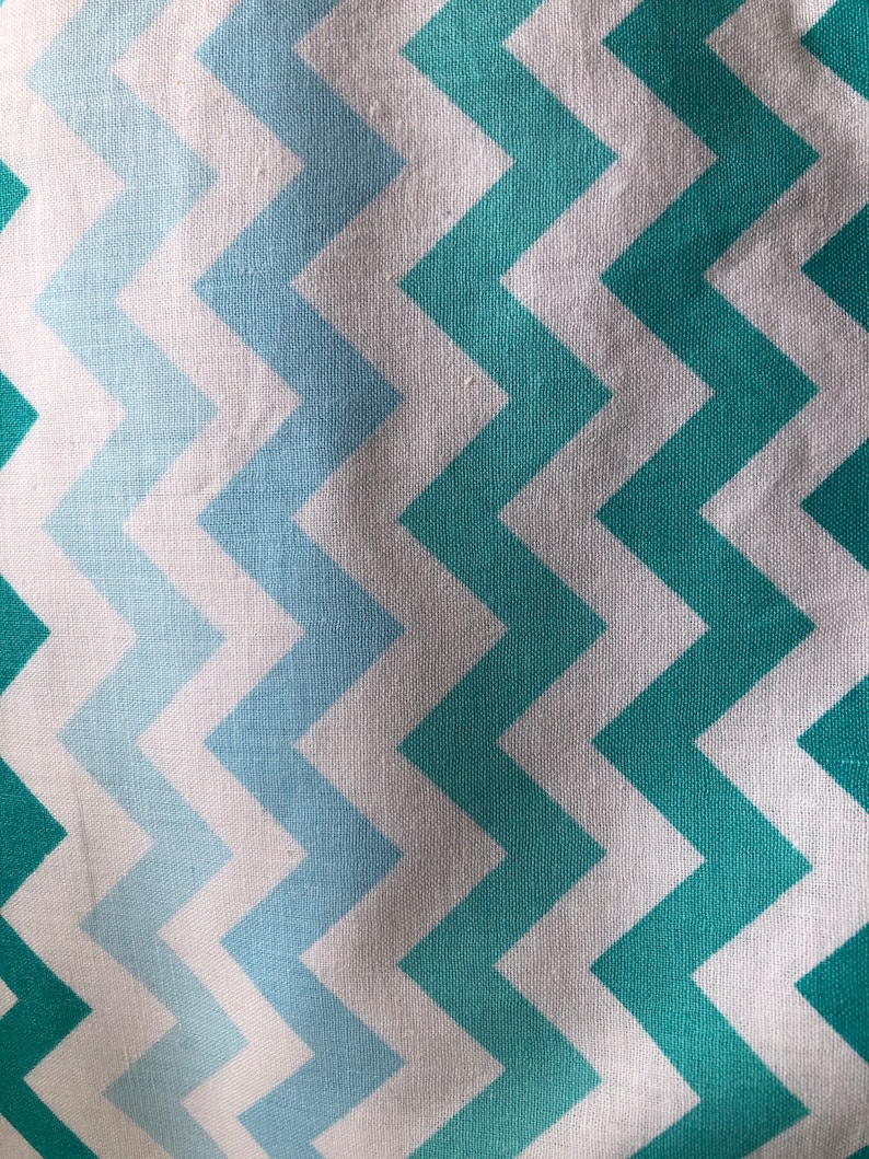 Lined Toddler or Preschooler Dress or Tunic in Size 3T to 5T Fabric Shades of Aqua Bluish Green and White Chevron Print Pillowcase Look