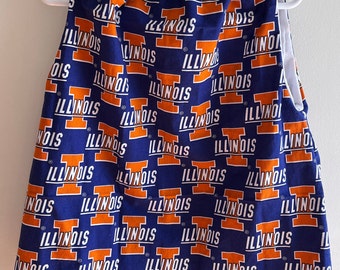 Toddler dress in University of Illinois fabric with coordinating Illini fabrics