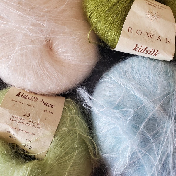 4 skeins of Rowan Kidsilk Haze to be sold in 1 listing 2 without labels (cream and powder blue) never used