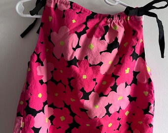 Lined Floral Infant or Toddler Dress or Tunic in koko lee Fabric Size 2T to 4T Posies in Shades of Pink on Black Background