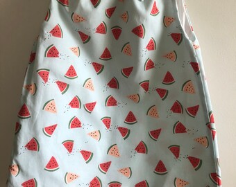 Lined Infant or Toddler Dress or Tunic Watermelon Print Fabric on Pale Blue Background Size 2T to 4T Pillowcase Look