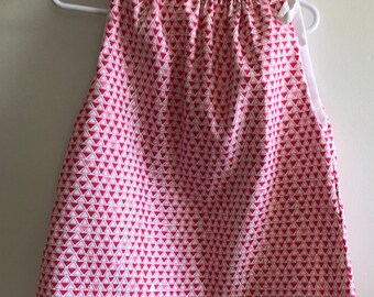 Lined Infant Dress or Tunic in koko lee Fabric Size 18 Months-2T Triangle Print Pillowcase Look Shades of Pink 13 Inches Long