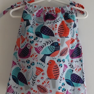 Lined Floral Toddler Dress or Tunic Size 2T to 4T Silly Birds 16 Inches Long Shades of Purple and Green