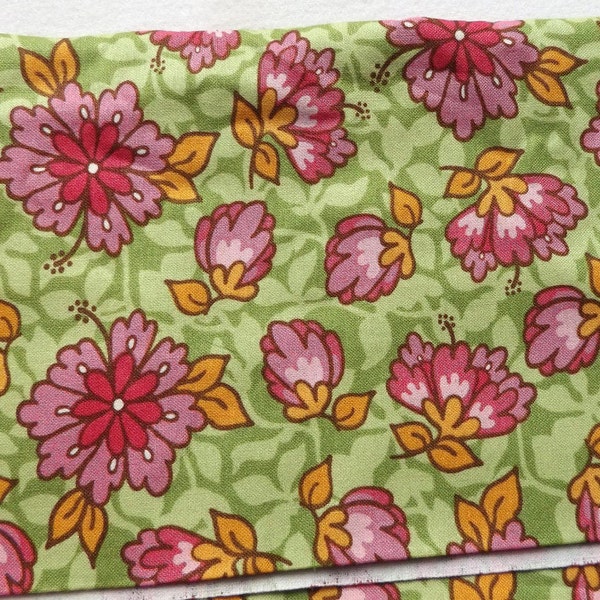 DESTASH of Fabric  Santorini by Lila Tueller for Moda with Green Background with Foliage and Floral Print 18 by 22 Inches Number 11411