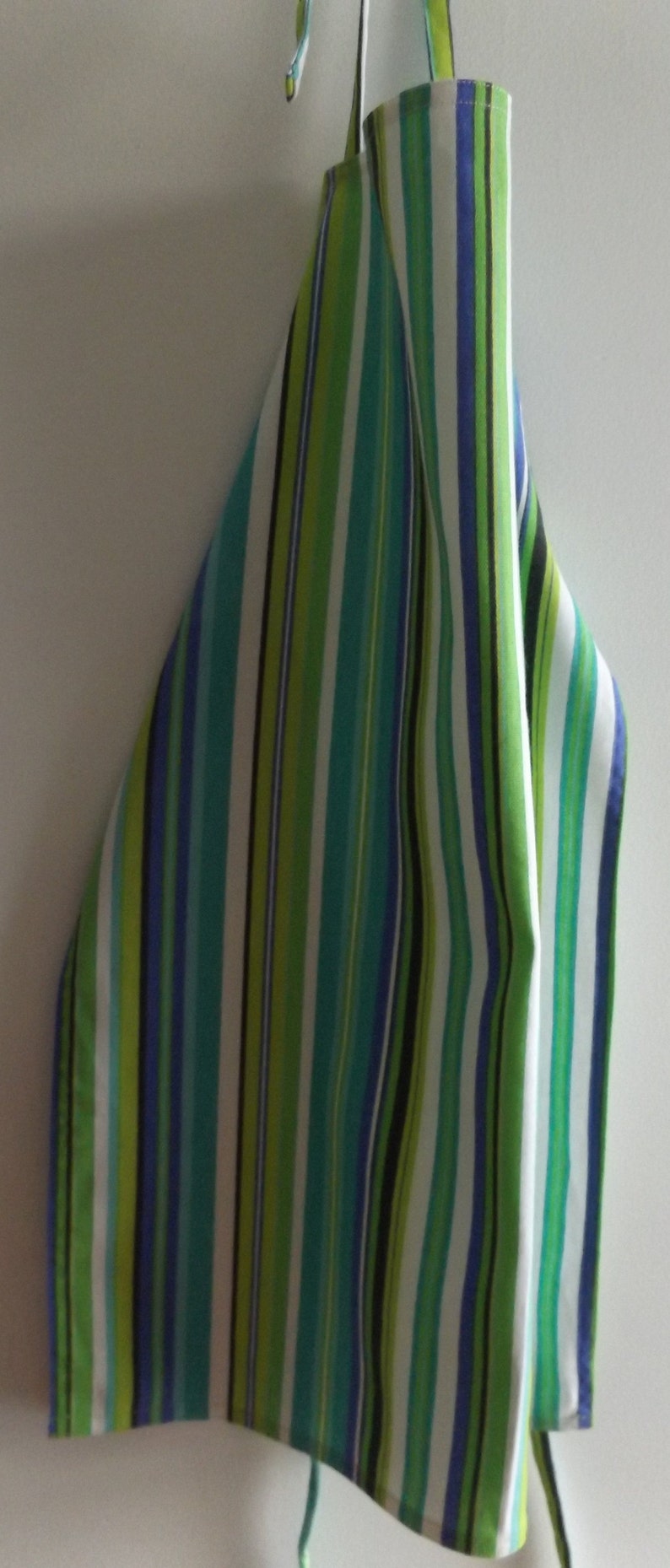 Child/'s Top-Stitched Apron in Green Black and Blue Stripes Measures 24 in Length by 18-12 Back to School Supply