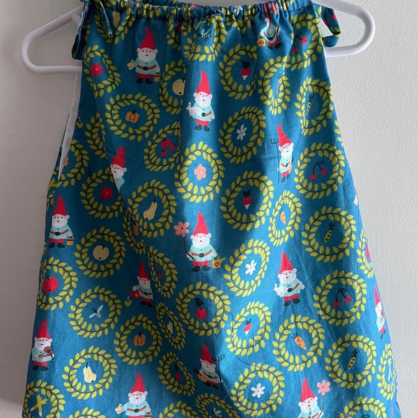 Lined Dress or Tunic in Gnome Print, Sizes 2T-3T Wreath Print in Bluish Green Background