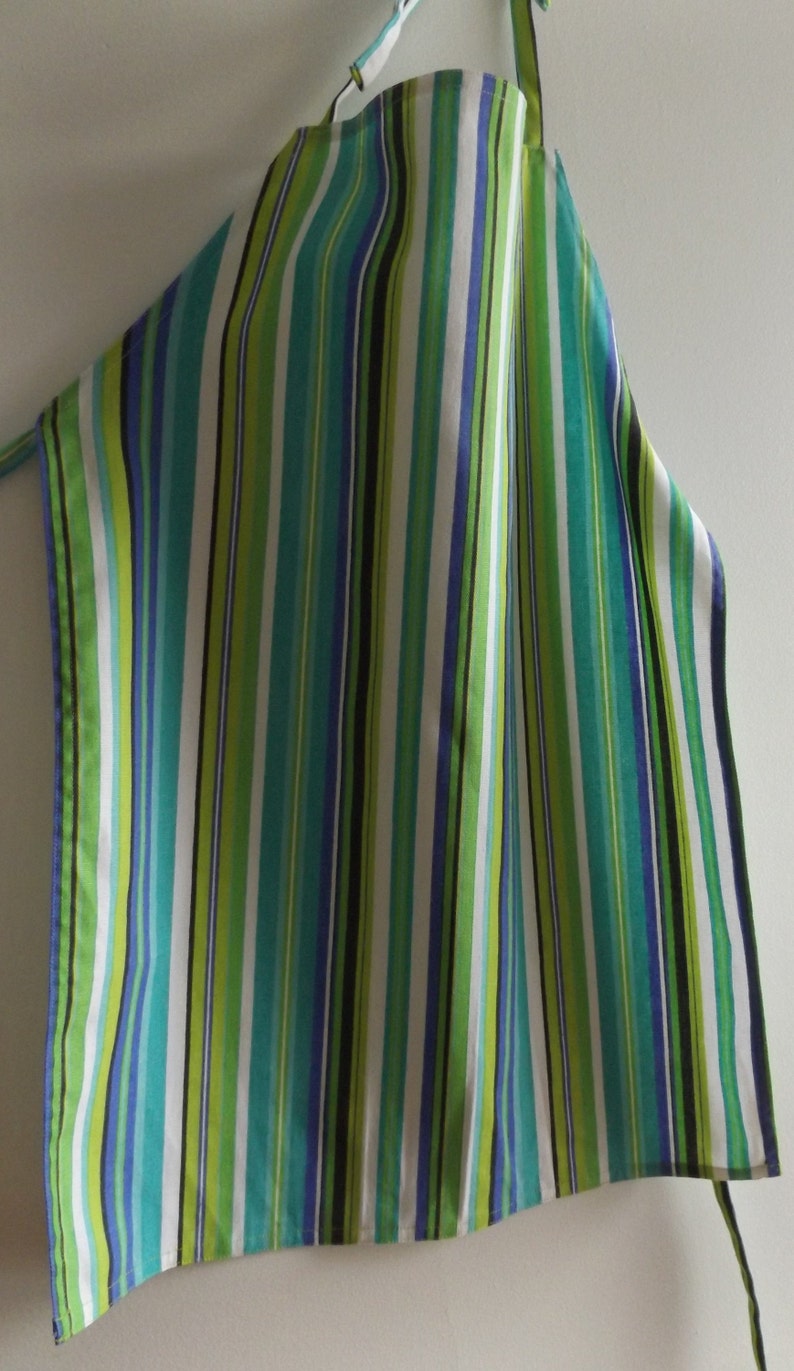 Child/'s Top-Stitched Apron in Green Black and Blue Stripes Measures 24 in Length by 18-12 Back to School Supply