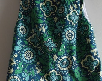 Lined Toddler Dress or Tunic koko lee Fabric Size 2T-4T Floral Print Pillowcase Look Shades of Blue and Green, Pale Yellow
