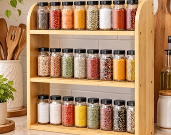 3 Tier Bamboo Spice Rack, Countertop Kitchen Organizer, Wooden Spice Shelf, Wall Mounted Storage Rack, Small Space Organizer