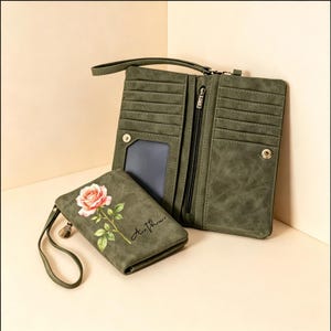 Custom Birth Flower Wallet – Personalized Suede Clutch, Card Holder with Name & Floral