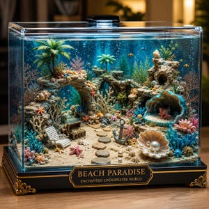 Fantasy Beach Aquarium Decor Set – Coral Reefs, Islands, Caves (Digital Download)