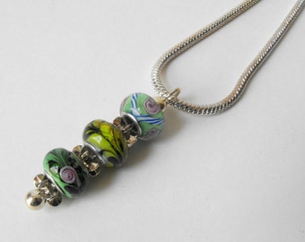 Lampwork Bead Necklace - Colorful Glass Bead Pendant Necklace by ElleBelle Art