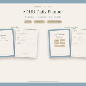 ADHD Daily Planner – Printable + GoodNotes Digital Planner, Undated Monthly Weekly Daily Pages, Brain Dump, Dopamine Menu, Instant Download
