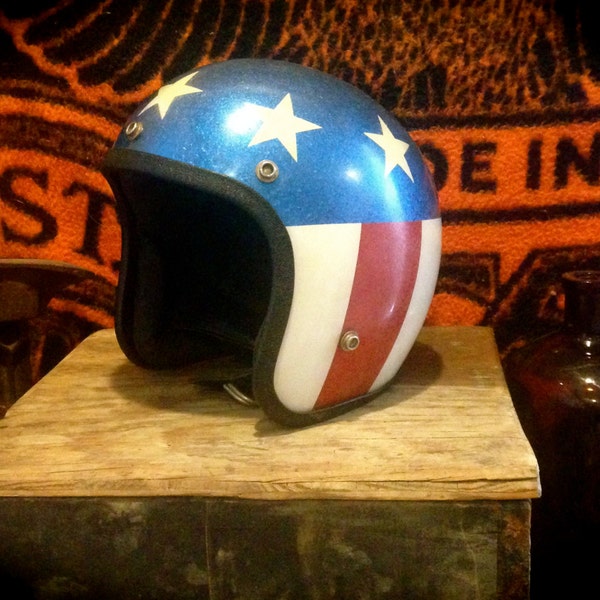 Vintage Metal Flake American Flag Motorcycle Helmet