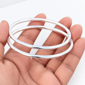 925 Sterling Silver Punjabi Kada Bangle Set, Simple Stackable Bracelet (2 Set)