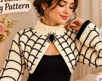 Spider Web Crochet Shrug Pattern PDF, Gothic Bolero Tutorial, Halloween Sweater, Long Sleeve Crop Cardigan, Witchy Fashion