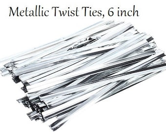 100 Metallic Twist Ties, 6 inch