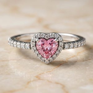 Heart Diamond Engagement Ring,Pink Ruby Gemstone Promise Ring,Solitaire With Accent Anniversary Gift,Birthstone Ring In 14K Solid White Gold