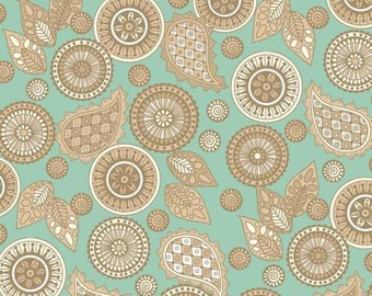 Henry Glass fabric Taupe PAISLEY on Blue-Green