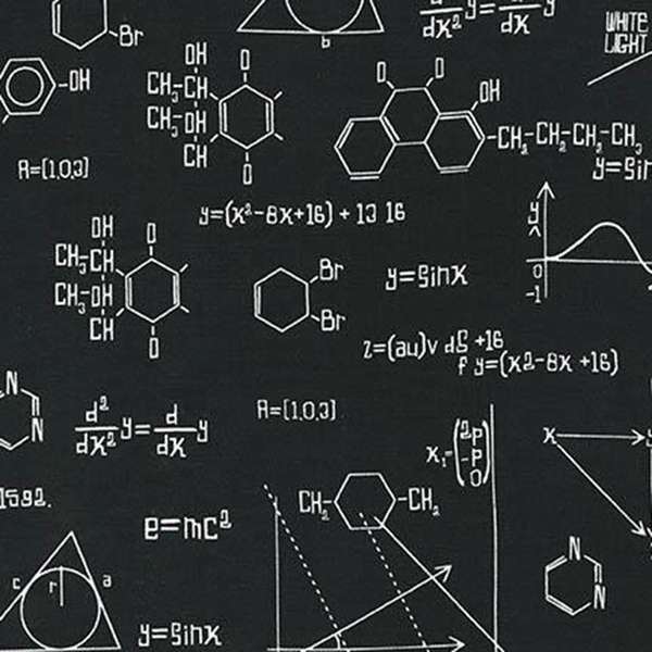 Fat Quarter Robert Kaufman fabric FORMULAS (Science and Math) on Black