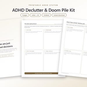 ADHD Declutter Checklist Printable, Doom Pile Sorting System, Room Reset Cards, Clutter Help Adult ADHD, Organizing PDF, Letter A4