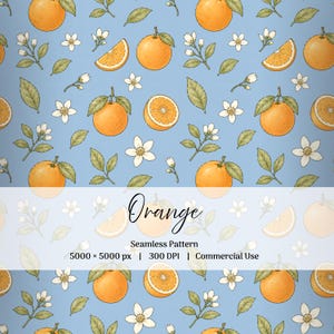 Akvarell apelsinblomma sömlöst mönster, citrusfrukt digitalt papper (kommersiellt bruk)