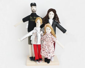 Personalized family fabric dolls, custom family portrait cloth dolls, art dolls, unique parents anniversary birthday gift