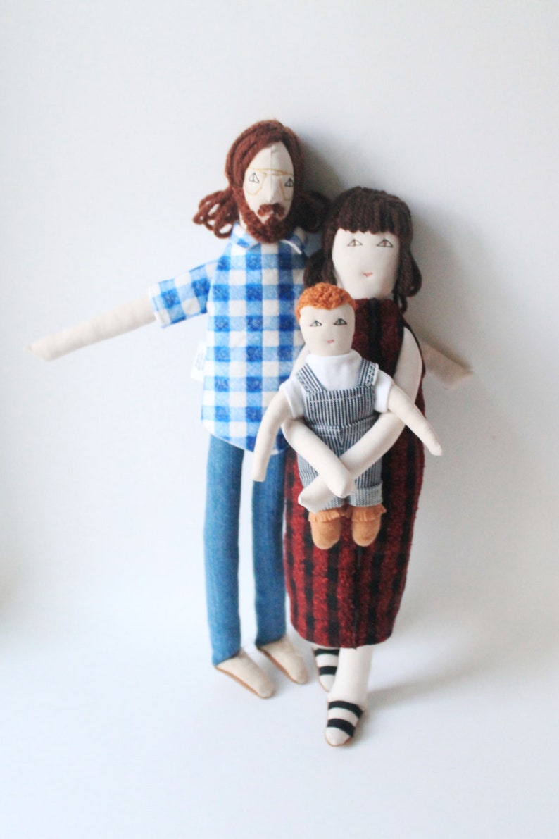 Portrait family dolls, likeness fabric dolls, personalized dolls from picture, unique wedding anniversary gift image 1