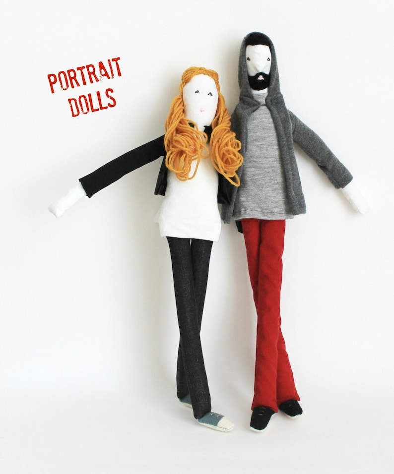 His & Hers couple art dolls, personalized portrait dolls, likeness stuffed dolls, custom soft sculpture, unique wedding anniversary gift image 1