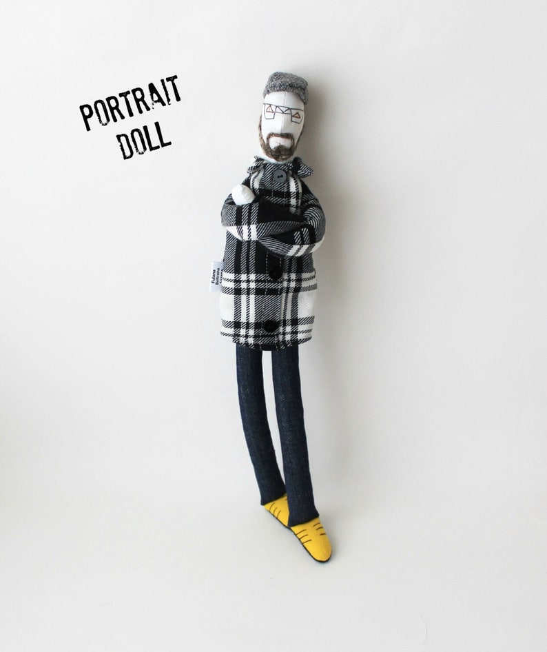 Portrait cloth man doll, 16 inches mini-me stuffed doll, upcycled personalized doll, likeness doll from picture, unique birthday men gift image 1